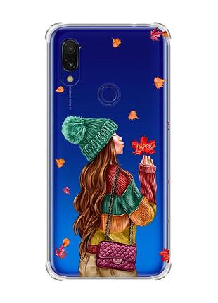 Чохол з потовщеними кутами на xiaomi redmi 7 :: дівчина з листям /принт 221/