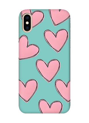 Матовый бирюзовый чехол на iphone xs max :: сердечка розовые (принт 78)