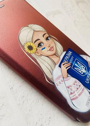 Чехол-книжка с рисунком для xiaomi redmi note 8 бордовый :: девушка с паспортом (принт 13) 2
