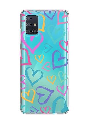 Прозорий чохол на samsung galaxy a51 різнокольорові сердечка (принт 332)