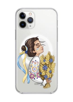Магнитный чехол на iphone 11 pro max с поддержкой magsafe :: украинка с колосками (патриотический принт 172)