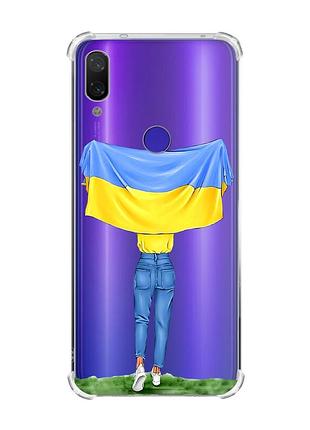 Чохол з потовщеними кутами на xiaomi redmi note 7/7 pro :: дівчина з прапором /принт 263/