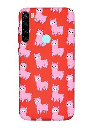 Матовый красный чехол на xiaomi redmi note 8t :: ламы розовые (принт 101)