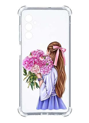 Чехол с утолщёнными углами на samsung galaxy a14 5g :: девушка с пионами (принт 11)