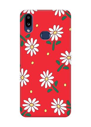 Матовый красный чехол на samsung galaxy a10s (a107) :: ромашки (принт 368)