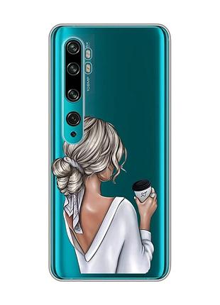 Прозорий чохол на xiaomi mi note 10/note 10 pro :: дівчина з латте (принт 227)