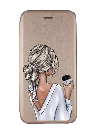 Чохол-книжка з малюнком для xiaomi redmi note 8 pro золотий :: дівчина з латте (принт 227)
