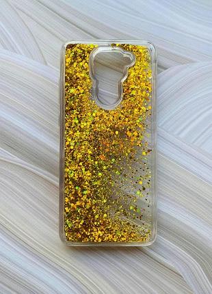 Cиликоновый чехол с плавающими блестками на xiaomi redmi note 9 золотой