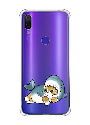 Чехол с утолщёнными углами на xiaomi redmi note 7/7 pro :: котенок акула /принт 355/