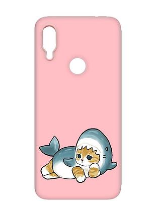 Матовий рожевий чохол на xiaomi redmi note 7/7 pro :: котик акула /принт 355/
