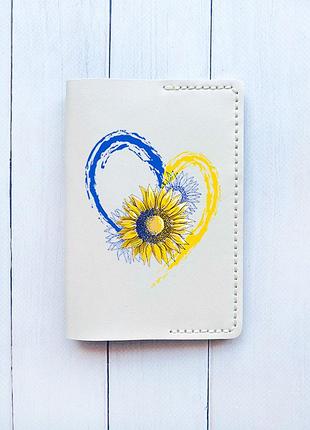 Шкіряна обкладинка на паспорт книжку біла (принт 260)