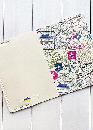 Шкіряна обкладинка на паспорт книжку біла (принт 316)