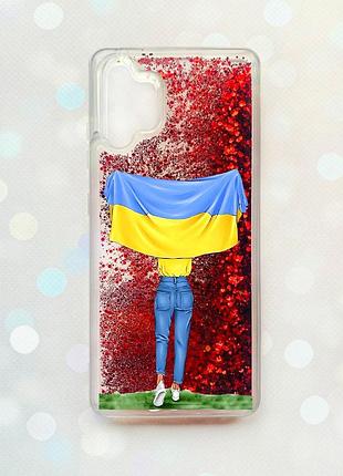 Чохол з плаваючими блискітками samsung galaxy a32 червоний :: дівчина з прапором (принт 263)