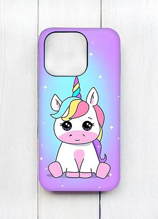 Матовий чохол на iphone 15 pro чорний :: єдиноріг (принт 103)