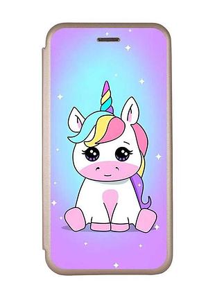 Чехол-книжка с рисунком для samsung galaxy a24 золотой :: единорог (принт 103)