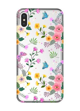 Прозорий чохол на iphone xs max :: квітковий фон (принт 369)