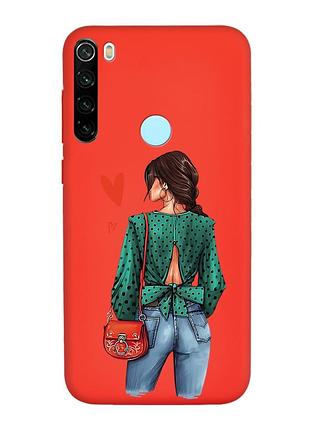 Матовий червоний чохол на xiaomi redmi note 8t :: дівчина в зеленому (принт 224)