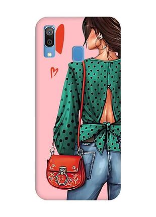 Матовый розовый чехол на samsung galaxy a30 (2019) / a20 (2019) девушка в зеленом (принт 224)