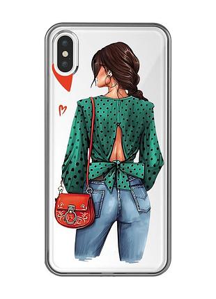 Прозорий чохол на iphone xs max дівчина в зеленому (принт 224)
