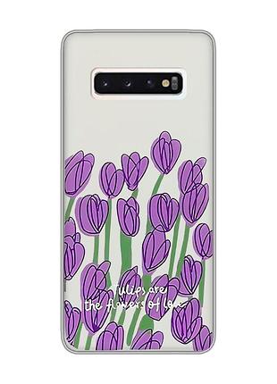 Прозрачный чехол на samsung galaxy s10 тюльпаны (принт 265)