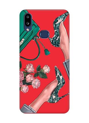 Матовый красный чехол на samsung galaxy a10ѕ a107 :: туфельки и цветы (принт 225)