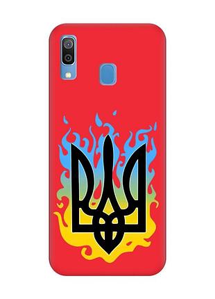 Матовий червоний чохол на samsung galaxy a30 (2019) / a20 (2019) :: тризуб полум'я (принт 257)
