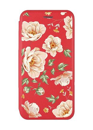 Чехол-книжка с рисунком для xiaomi redmi 8a красный :: цветы пастельные (принт 277)