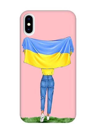 Матовий рожевий чохол на iphone x / xs :: дівчина з прапором (принт 263)
