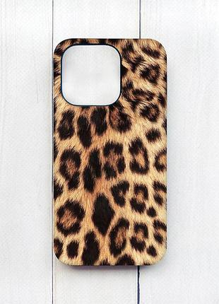 Матовий чохол на iphone 15 pro чорний :: леопардовий дизайн (принт 383)