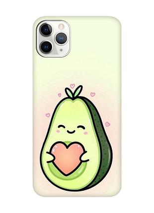 Матовый чехол с черными боками на iphone 11 pro max кавай авокадо с сердечком (принт 310)
