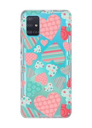 Прозорий чохол на samsung galaxy a51 різнокольорові сердечка (принт 334)