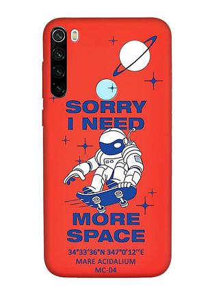 Матовый красный чехол на xiaomi redmi note 8t :: космонавт на скейте (принт 248)