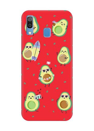 Матовый красный чехол на samsung galaxy a30 (2019) / a20 (2019) :: авокадо на отдыхе (принт 302)