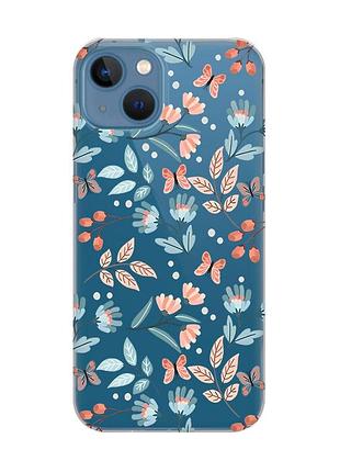 Прозрачный чехол на apple iphone 13 :: цветочный фон (принт 370)