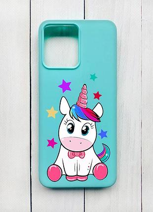 Матовый чехол на xiaomi redmi 12 бирюзовый :: единорог (принт 102)