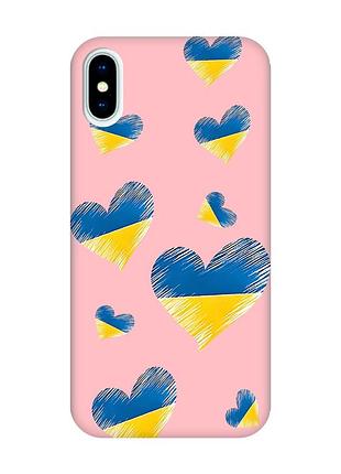 Матовий рожевий чохол на iphone x / xs :: сердечка. україна (принт 258)