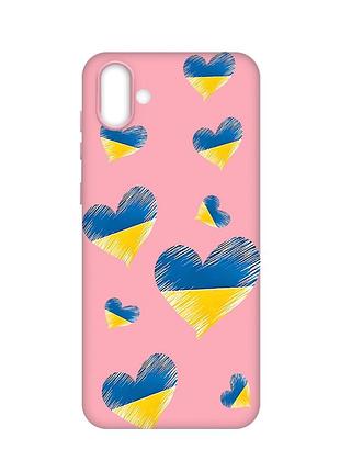 Матовый розовый чехол на samsung galaxy a04 :: сердечка. украина (принт 258)