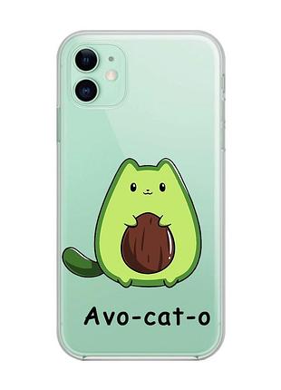 Прозрачный чехол на iphone 11 :: котик авокадо (принт 306)