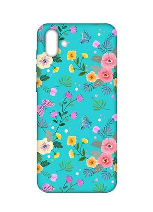 Матовый бирюзовый чехол на samsung galaxy a04 :: цветочный фон (принт 369)