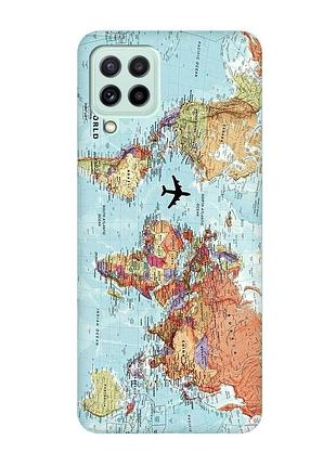 Матовий чохол з бірюзовими боками на samsung galaxy a22 4g/ m32/ m22 :: карта світу (принт 318)