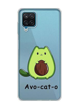 Прозрачный чехол на samsung galaxy a12 4g :: котик авокадо (принт 306)