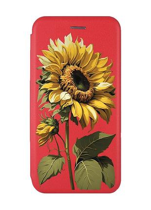 Чохол-книжка з малюнком на xiaomi redmi note 7/7 pro :: червоний :: соняшник /принт 274/