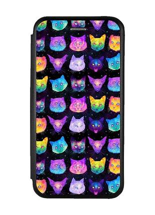 Чохол-книжка з малюнком для samsung galaxy a12 чорний :: котики фон (принт 362)
