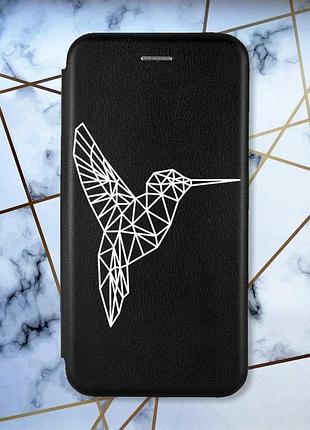 Чехол-книжка с рисунком на iphone x/xs :: черный :: колибри (принт 123)