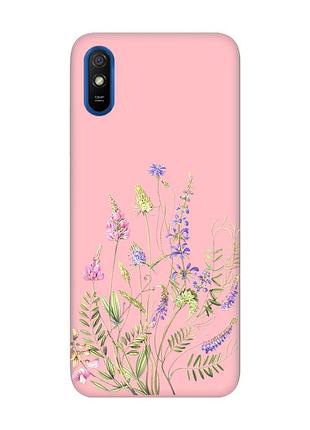 Матовый розовый чехол на xiaomi redmi 9a :: цветочная идиллия (принт 382)