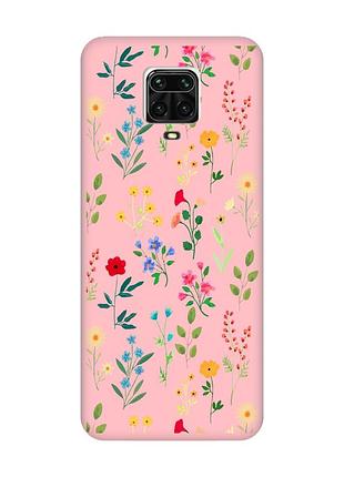 Матовий рожевий чохол на xiaomi redmi note 9 pro / 9s / 9 pro max :: квітковий фон (принт 269)