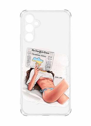Чохол з потовщеними кутами на samsung galaxy a34 5g :: дівчина з газетою (принт 31)