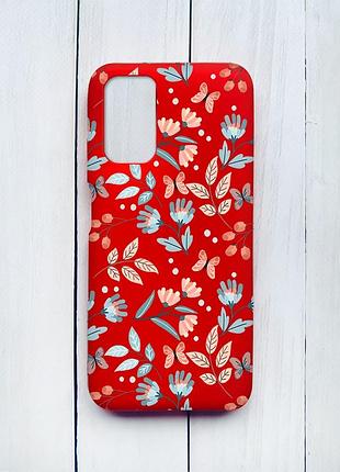 Матовий чохол на xiaomi redmi 9t червоний :: квітковий фон (принт 370)