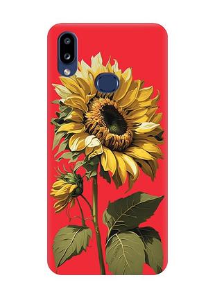 Матовый красный чехол на samsung galaxy a10ѕ a107 :: подсолнечник (принт 274)