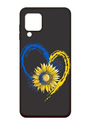 Матовый черный чехол на samsung galaxy a22 4g/m32/m22 :: сердце с подсолнухом. украина (принт 260)